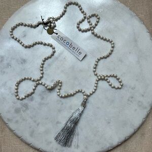 Anthropologie Cocobelle Necklace Satya Grey Tassel Fringe Bead‎ Boho Long New